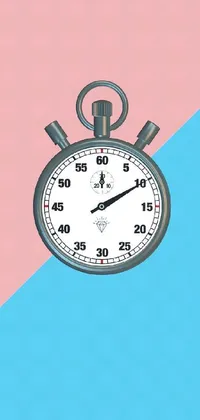 This phone live wallpaper boasts a stunning minimalistic design, featuring a vintage stopwatch on a pink and blue background
