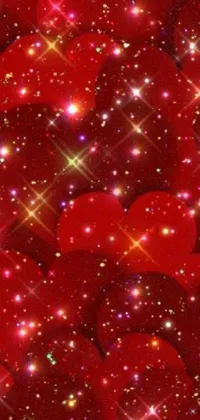 Fall in love with this mesmerizing phone live wallpaper featuring a cluster of bright red hearts set against a rich red backdrop