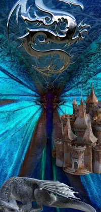 This phone live wallpaper features an intricately detailed dragon with wings and a castle in the background