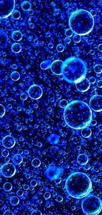 Enhance your phone's display with our stunning live wallpaper! Featuring a vivid blue background with floating bubbles, this design is microscopically inspired