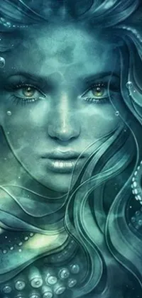 This phone wallpaper showcases a captivating digital artwork featuring a woman with long hair