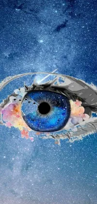 This stunning phone live wallpaper features a close-up of an eye with a sky background