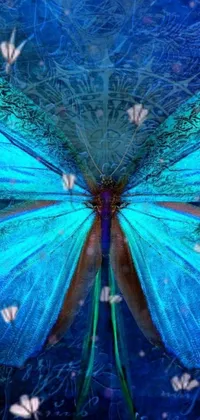 This stunning live wallpaper features a beautiful blue butterfly resting on a vibrant green field