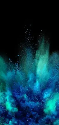 This stunning live wallpaper features a blue and green powder explosion against a black background, perfect for those who love digital art