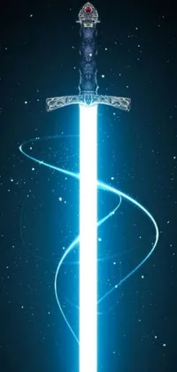 Enhance your phone background with a captivating wallpaper featuring a detailed sword and a starry night sky