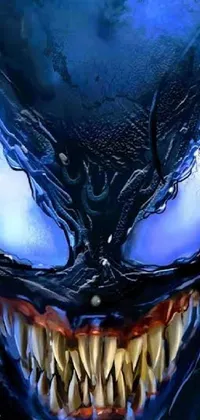 This phone live wallpaper features a stunning close-up of a cobra with blue and purple demon-like accents, swirling with tendrils of venom symbiote
