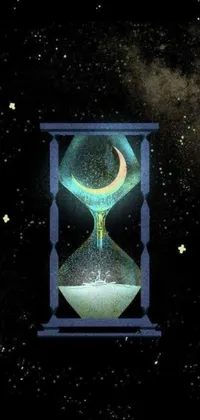 This exquisite live wallpaper features a stunning hourglass set against a tranquil moonlit and starry night sky