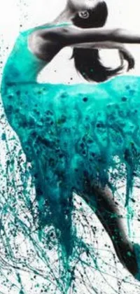 This phone live wallpaper features a beautiful painting of a woman in a flowing blue dress, utilizing an action painting technique typically found on Tumblr
