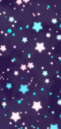 This phone live wallpaper features a stunning digital art design, with a beautiful purple background and an array of blue and white stars in a magical, Tumblr-inspired style
