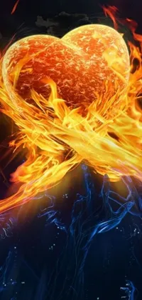 This phone live wallpaper showcases a beautiful blue and orange heart on fire that resembles a solar flare