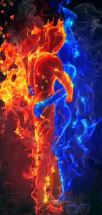 Adorn your mobile screen with this stunning live wallpaper featuring a loving couple in a gentle embrace against a mesmerizing backdrop of mystical flames