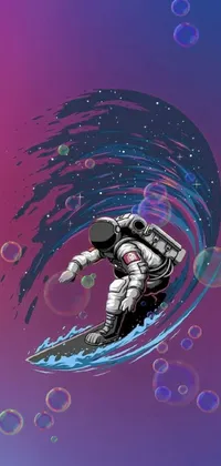 Looking for a creative phone wallpaper that is truly out of this world? Check out this amazing vector art featuring an astronaut surfing a tube wave in a bottomless void! This HQ 4K phone wallpaper is perfect for anyone looking to add a touch of space-themed style to their smartphone