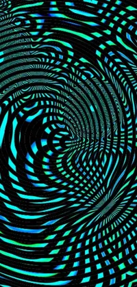 This phone live wallpaper features a mesmerizing digital art pattern of swirling blue and green colors on a black background