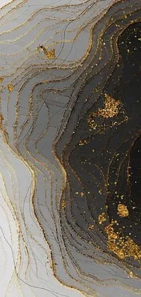 This live phone wallpaper showcases a striking black and gold art piece with generative art and pexels influence, accompanied by white lava and demur details for added dimension