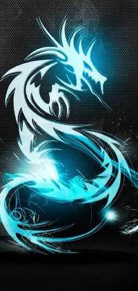This live phone wallpaper features a stunning minimalist design of a glowing blue dragon against a sleek black background