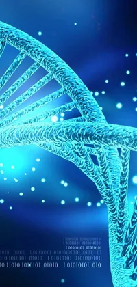 This phone live wallpaper showcases a stunning double-stranded DNA strand against a blue background