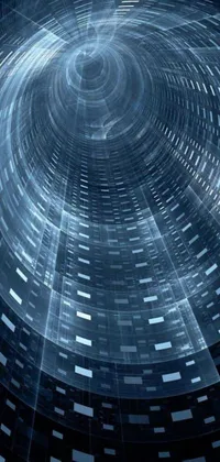 This live wallpaper features a black and white spiral in a digital rendering of a futuristic city