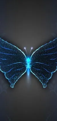 This stunning phone live wallpaper features a beautiful blue butterfly with glowing wings set against a dark background
