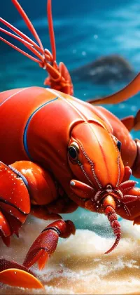 This lively phone wallpaper features a realistic digital rendering of a lobster up-close and present in water