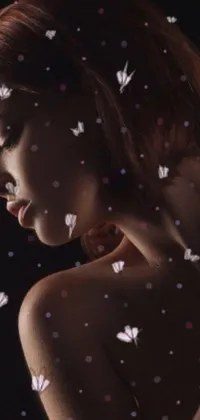 This phone live wallpaper features a stunning digital artwork of a woman surrounded by colorful butterflies