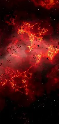 This stunning phone wallpaper features a red and black space theme with an array of intricate stars, space art, fire smoke, and explosions