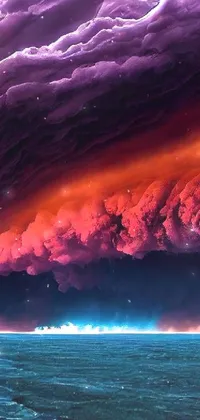 Transform your phone's home screen with this stunning live wallpaper! Admire the surreal fantasy scene, featuring a mammoth cloud overlooking the vast ocean, in vibrant hues of mauve, cinnabar, and cyan