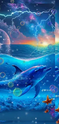 This stunning live wallpaper features two dolphins frolicking in glittering blue waters