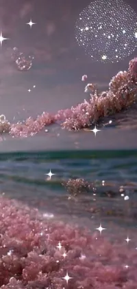 This captivating live phone wallpaper showcases a tranquil pink sand beach with stunning textures and intricate designs