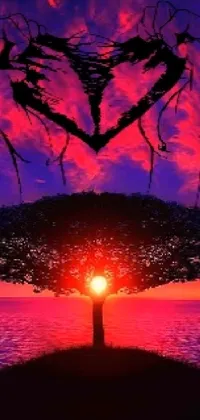 Looking for a stunning phone live wallpaper that exudes romance and beauty? Check out this heart-shaped tree live wallpaper! Featuring intricate details and vibrant colors, it's perfect for those who appreciate artwork inspired by romanticism and vaporwave album covers