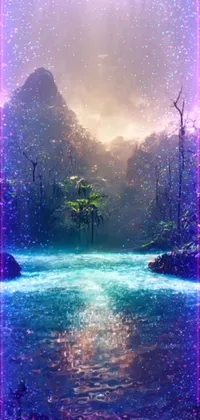 Immerse yourself in a picturesque scene of a green forest and a winding river with this breathtaking phone live wallpaper