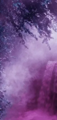 This live wallpaper features a stunning red fire hydrant in front of a cascading waterfall, set against a backdrop of a moonlit forest made of mist and shadows