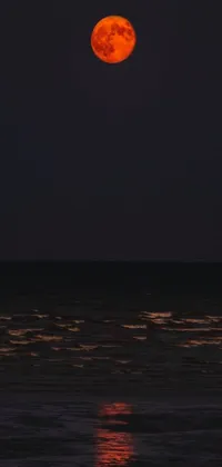 Experience the immersive atmosphere of a blood red moon rising above the tranquil ocean with this fine art live wallpaper