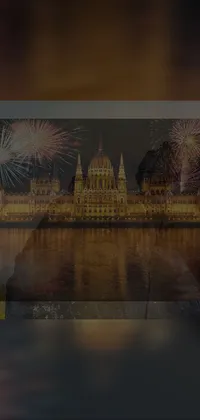 This lovely live phone wallpaper displays a picturesque castle with bright fireworks exploding across a dark sky