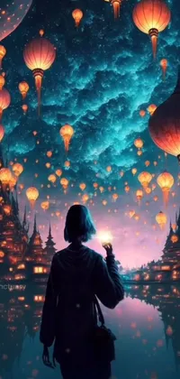 Get entranced by this stunning phone live wallpaper featuring colorful lanterns floating on a pastel sky