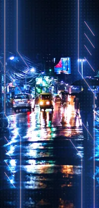 This lively phone live wallpaper captures a group of people walking down a vibrant city street in Thailand at night