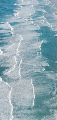 This live phone wallpaper features a stunning beachfront with a serene body of water and foamy waves