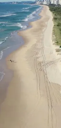 This phone live wallpaper showcases an aerial view of a beautiful beach and ocean from Gold Coast, Australia in a simple, sketch-style illustration