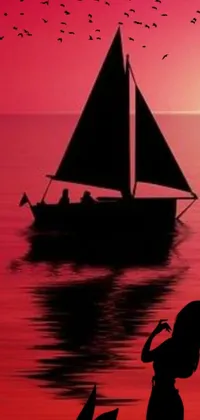 This stunning live wallpaper features a romantic scene of a woman standing on a sandy beach next to a boat