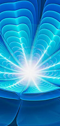 This phone live wallpaper showcases a stunning blue digital art flower with a glowing aura and optic ripple