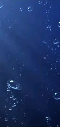 This phone live wallpaper features bubbles floating on a blue surface with falling rain droplets for a calming undersea atmosphere