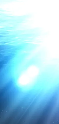 This phone live wallpaper features a bright sun shining over a body of water, surrounded by underwater lights