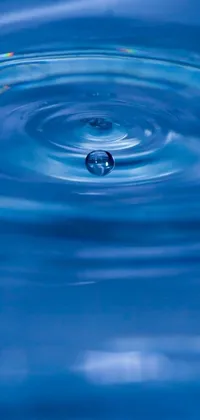 This phone live wallpaper features a stunning scene of a cerulean blue body of water as a single droplet of water falls in, creating mesmerizing ripples