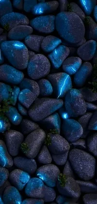 This live wallpaper showcases a hyper-realistic digital artwork of blue rocks that are intricately-patterned and textured, magnified in close-up