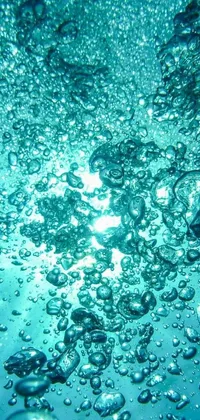 "Decorate your phone with this striking Live Wallpaper featuring a colorful array of bubbles floating in vibrant aquamarine water
