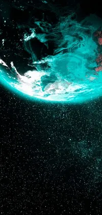 This phone live wallpaper features a visually striking view of planet Earth from space, complete with swirling clouds and twinkling stars in the background