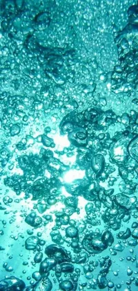 Immerse into a serene underwater world with this stunning live wallpaper featuring a bunch of bubbles in teal water
