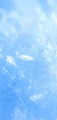 This phone live wallpaper showcases stunning close-up shots of snow crystals on a serene blue background