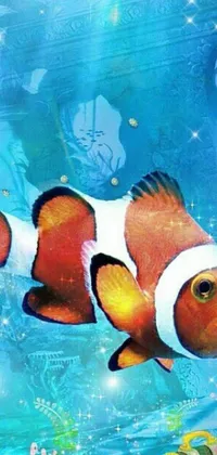This phone live wallpaper depicts a clown fish in a digital rendering created with fantastic realism