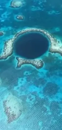 This stunning live wallpaper for your phone depicts a mesmerizing underwater scene with a deep blue hole in the center of the ocean