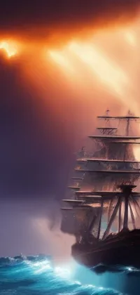 Experience the beauty of a tall ship sailing on a body of water with this live wallpaper for your phone